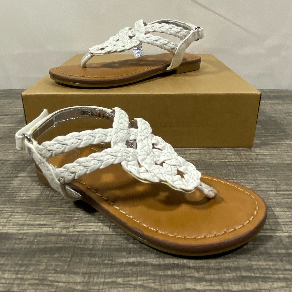 Girls' WONDER NATION Braided Thong Sandal with Velcro Ankle Strap